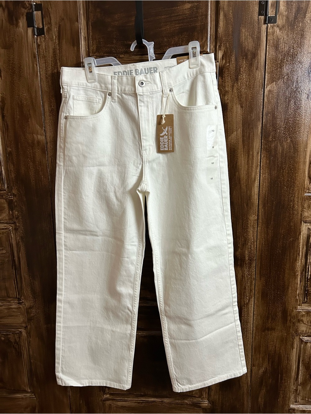 Eddie Bauer Women’s White Wide-Leg Jeans High Rise Crop Authentic Voyager 12